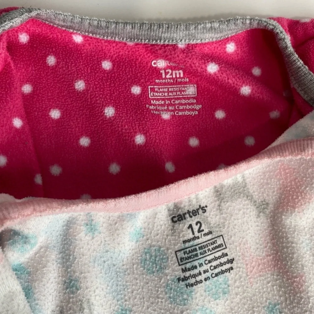 Carter's Fleece Footed Onesie Baby Girl Pajamas Bundle of 2